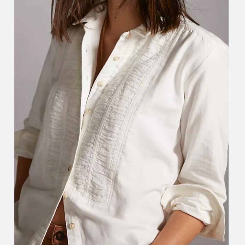 Pilcro Tuxedo Ruched Buttondown Top - Anthropologie XS